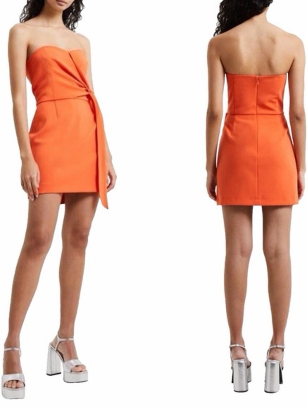 French Connection Strapless Orange Mini Dress with Side Drape